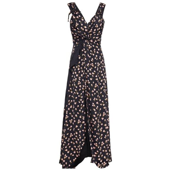SELF-PORTRAIT Twisted Floral-print Satin-jacquard Maxi Dress Size 6 - Picture 2 of 9